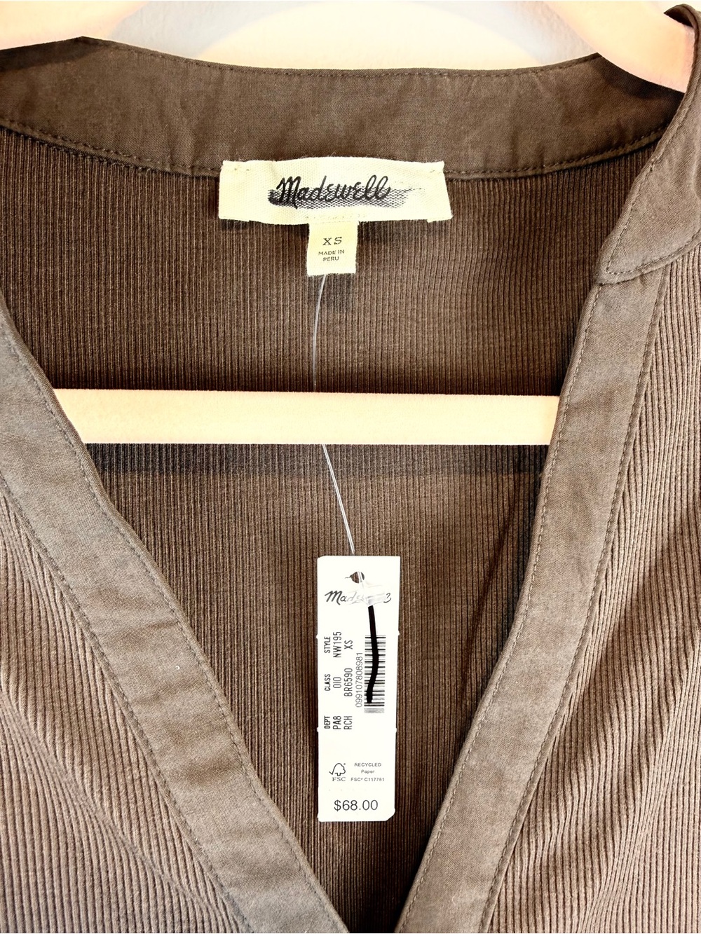 Madewell Brown Puff Sleeve Henley Knit Top XS NWT Modal Blend - Picture 5 of 7